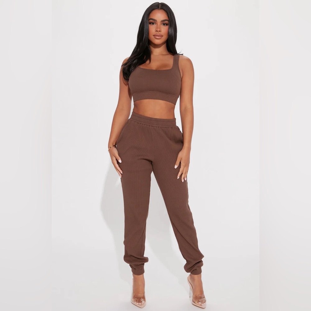 Fashion Nova Through The Late Night Jogger Set - Chocolate